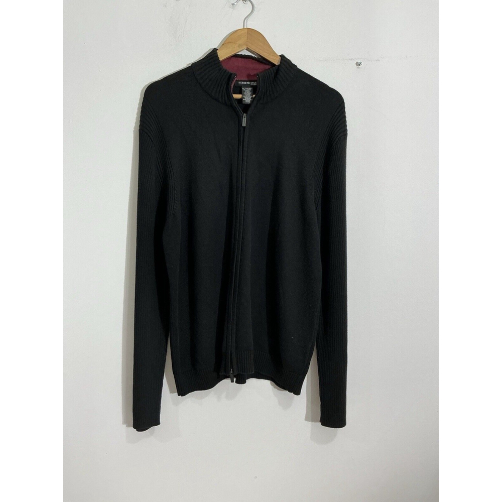 Men’s Kenneth Cole Black Long Sleeve Zip Front Collared Sweater Xxl